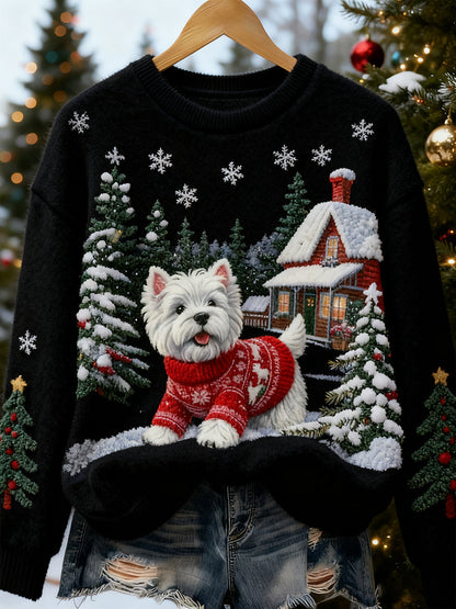 Top Décontracté en Flanelle Imprimé Art de Noël Animal Rétro Femme