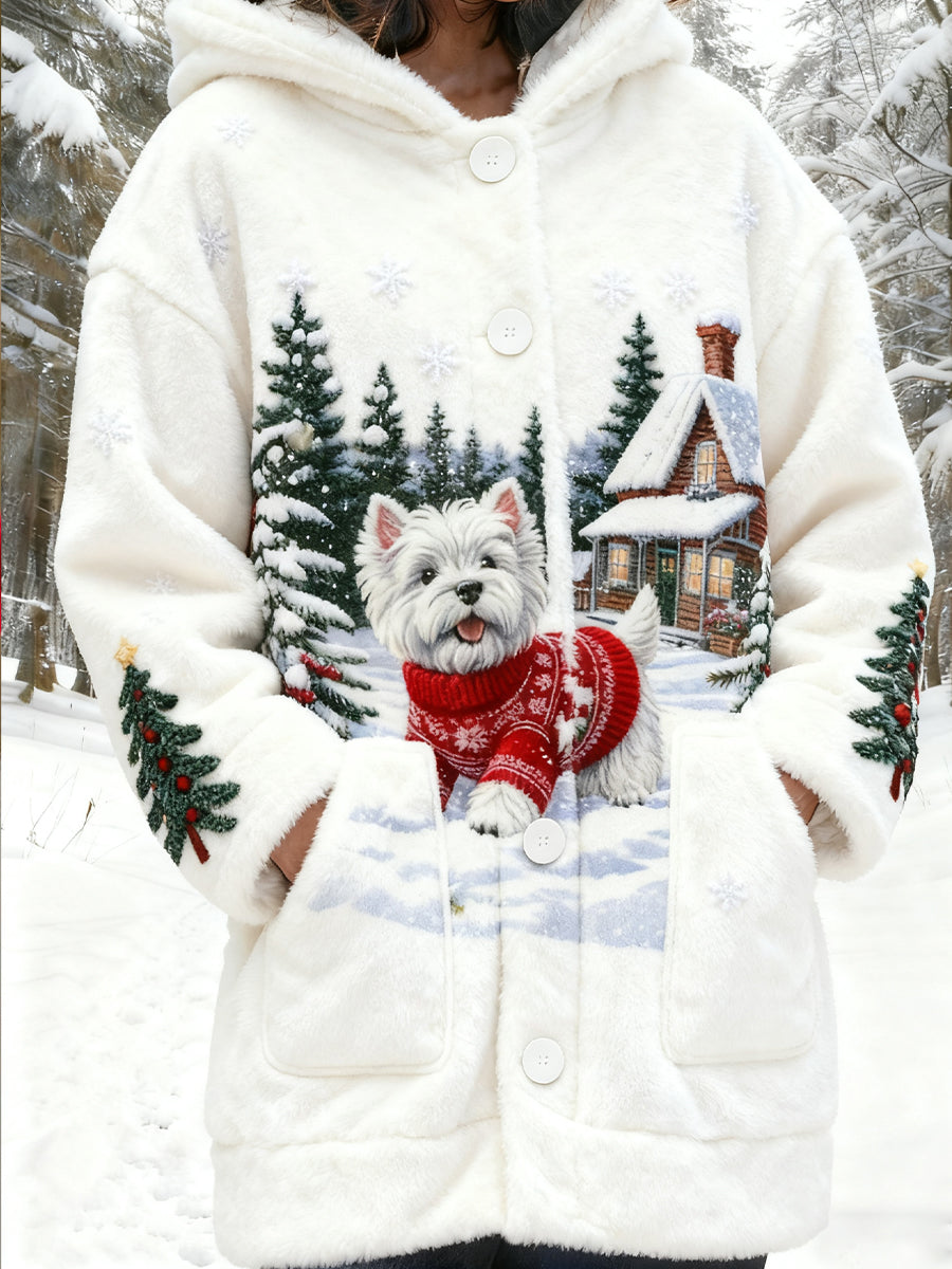 Rétro Animal Art Imprimer confortable Flanelle Cardigan Femme