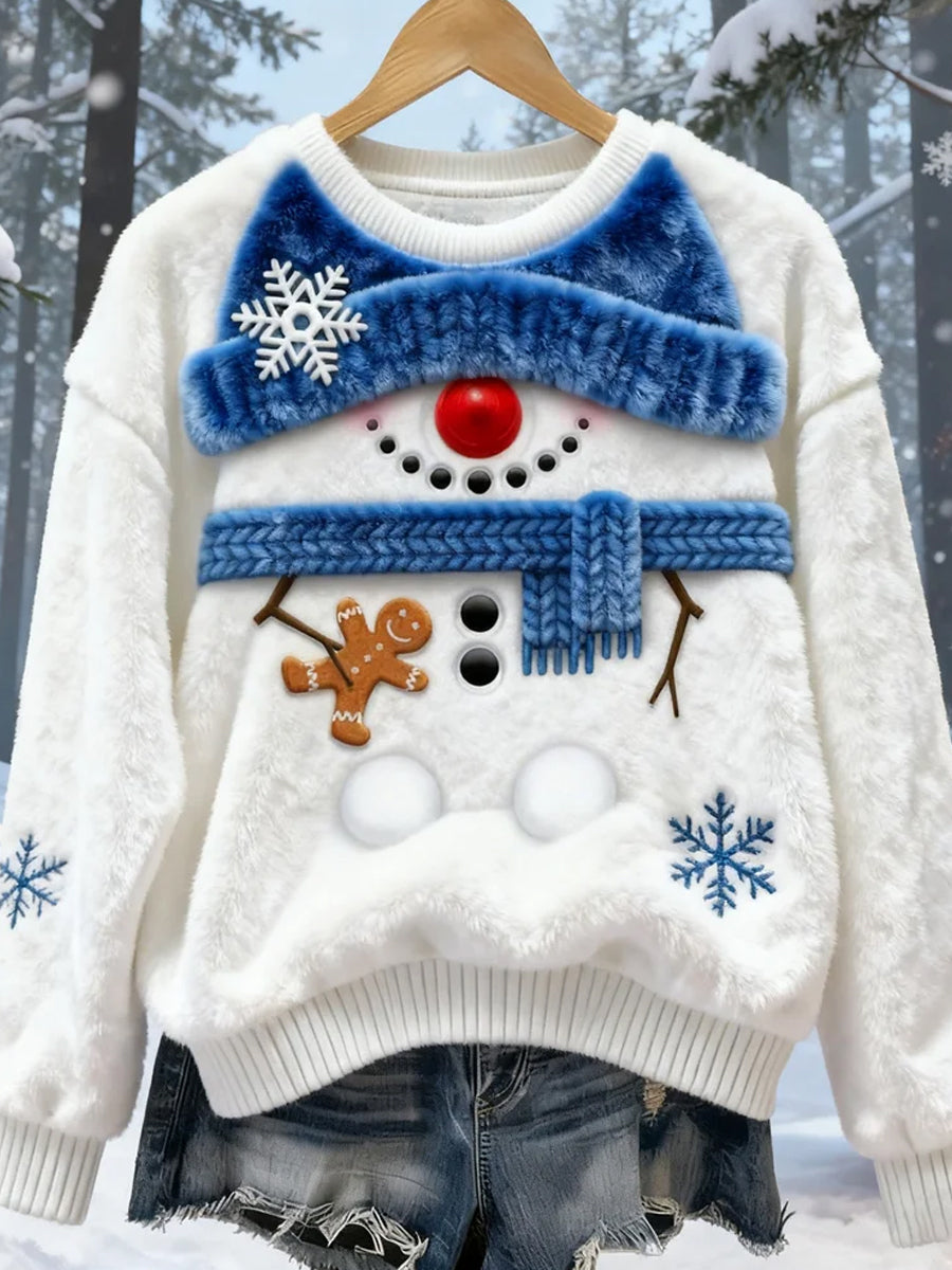 Top Décontracté en Flanelle Imprimé Art de Noël Animal Rétro Femme