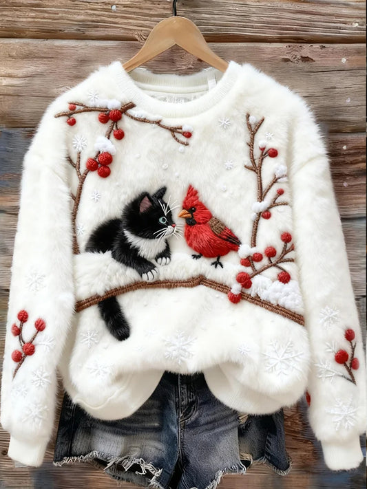 Top Décontracté en Flanelle Imprimé Art de Noël Animal Rétro Femme