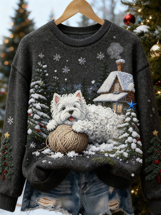 Top Décontracté en Flanelle Imprimé Art de Noël Animal Rétro Femme
