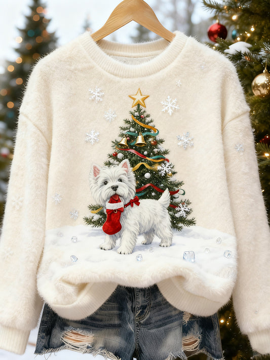 Top Décontracté en Flanelle Imprimé Art de Noël Animal Rétro Femme