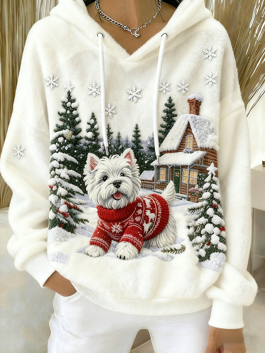 Sweat-shirt à capuche en flanelle à imprimé animal rétro femme