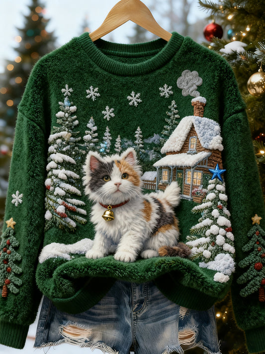 Top Décontracté en Flanelle Imprimé Art de Noël Animal Rétro Femme