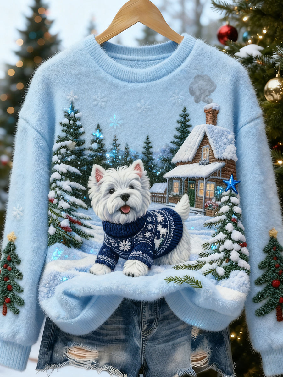 Top Décontracté en Flanelle Imprimé Art de Noël Animal Rétro Femme