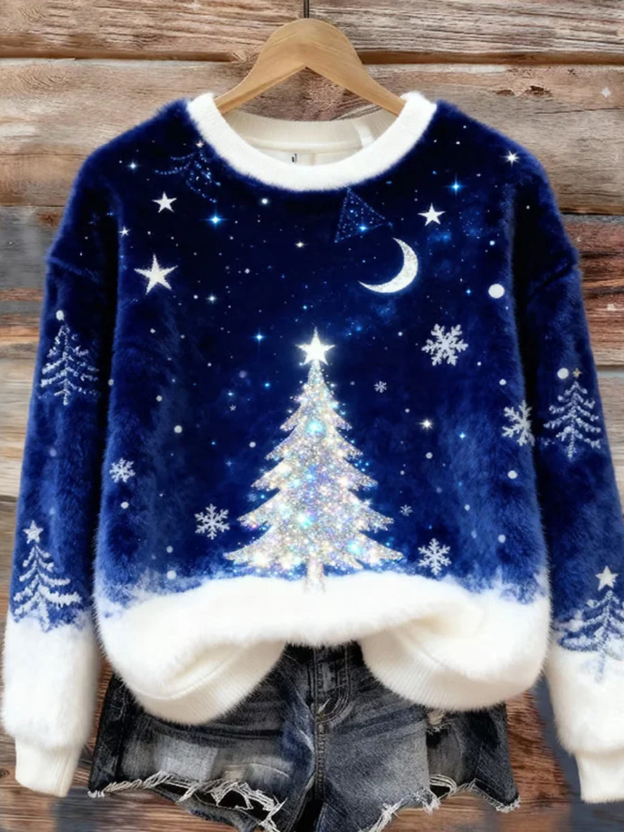 Top Décontracté en Flanelle Imprimé Art de Noël Animal Rétro Femme