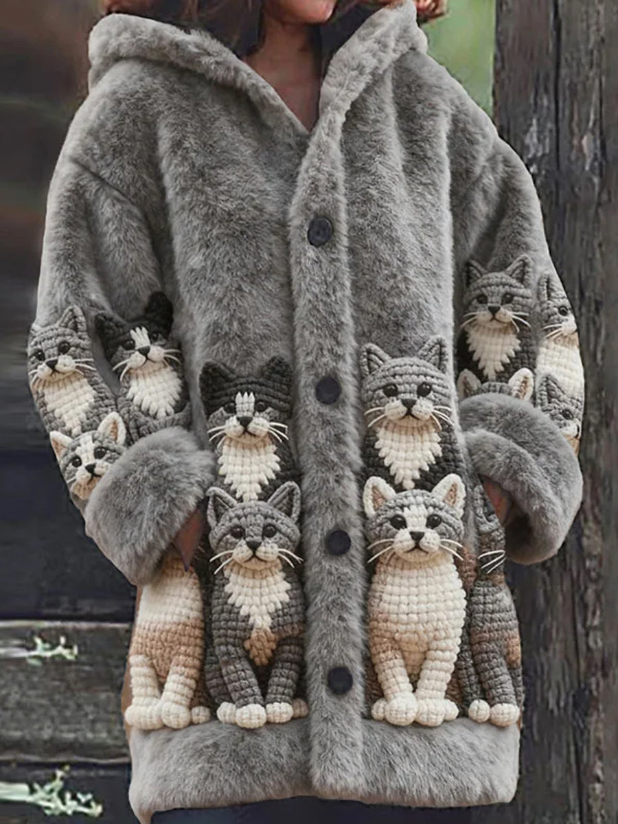 Rétro Animal Art Imprimer confortable Flanelle Cardigan Femme