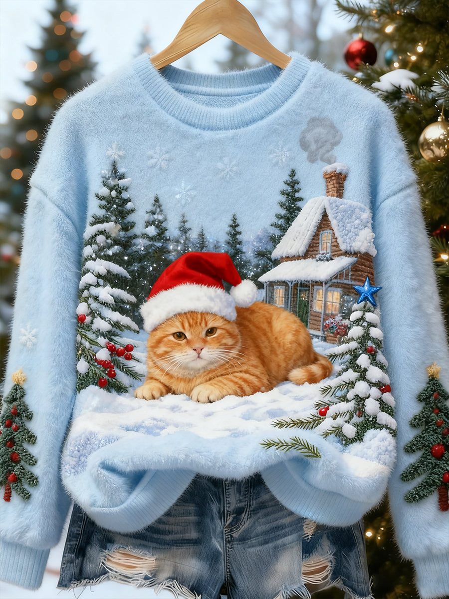 Top Décontracté en Flanelle Imprimé Art de Noël Animal Rétro Femme