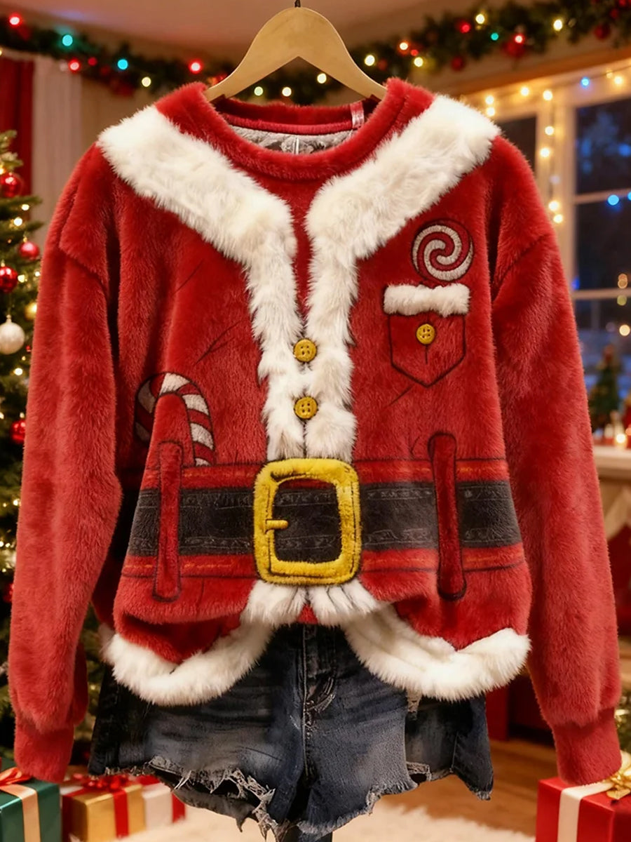 Top Décontracté en Flanelle Imprimé Art de Noël Animal Rétro Femme