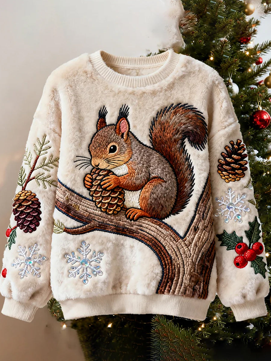 Top Décontracté en Flanelle Imprimé Art de Noël Animal Rétro Femme