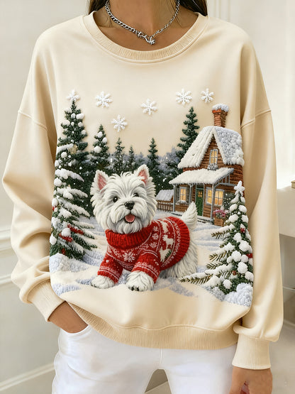 Top confortable à imprimé animal rétro de Noël pour femmes