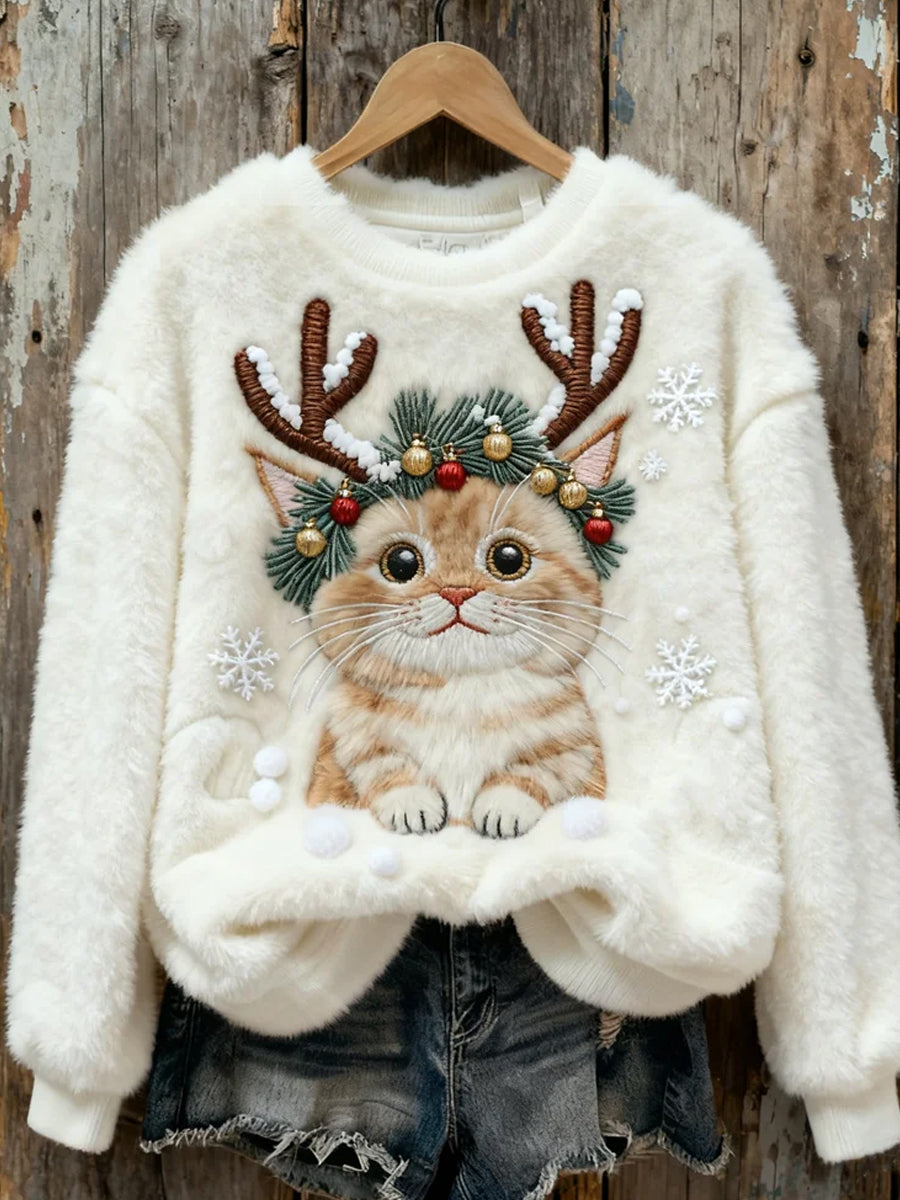 Top Décontracté en Flanelle Imprimé Art de Noël Animal Rétro Femme