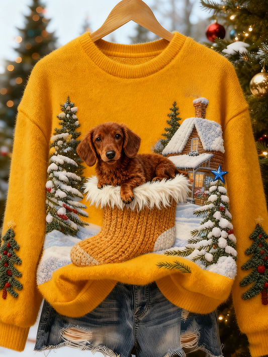 Top Décontracté en Flanelle Imprimé Art de Noël Animal Rétro Femme