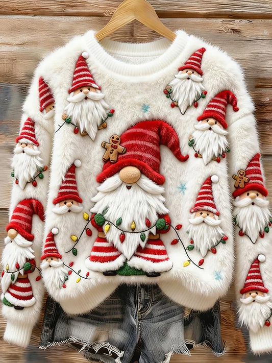 Top Décontracté en Flanelle Imprimé Art de Noël Animal Rétro Femme