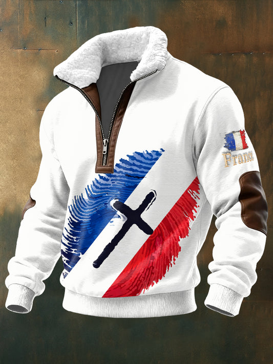 Les hommes du drapeau français d'empreintes digitales Stand Collar Sweatshirt