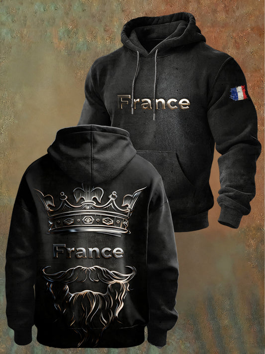 Sweat-shirt Homme Noir Français Vintage Décontracté