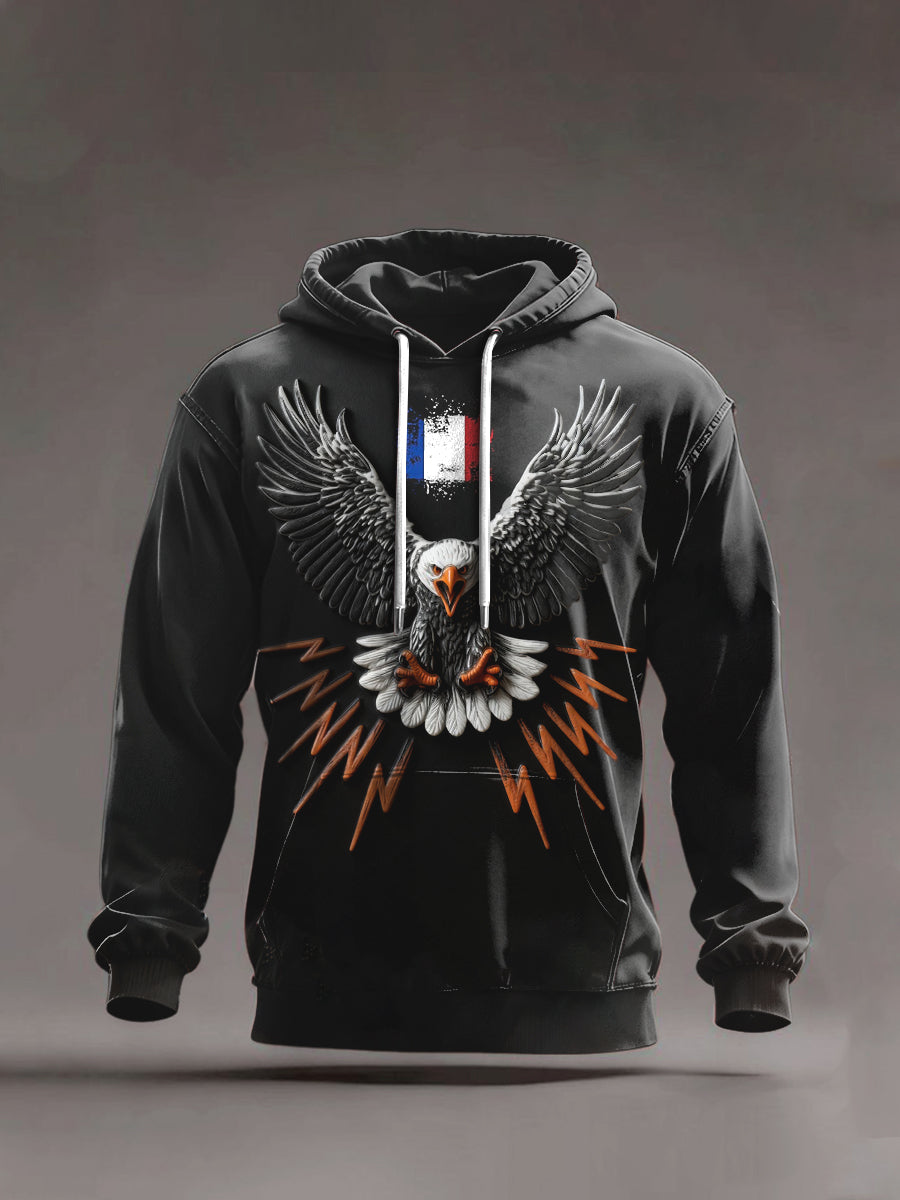 Sweat-shirt à capuche décontracté pour homme French Eagle-Noir