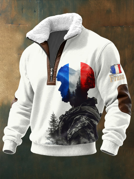 Sweat-shirt à col montant militaire pour homme Drapeau français