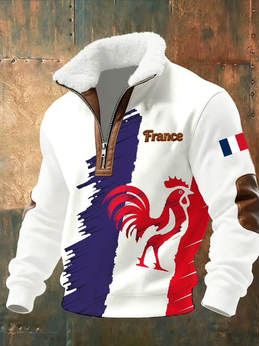 Sweat-shirt décontracté imprimé vintage pour homme avec col en polaire