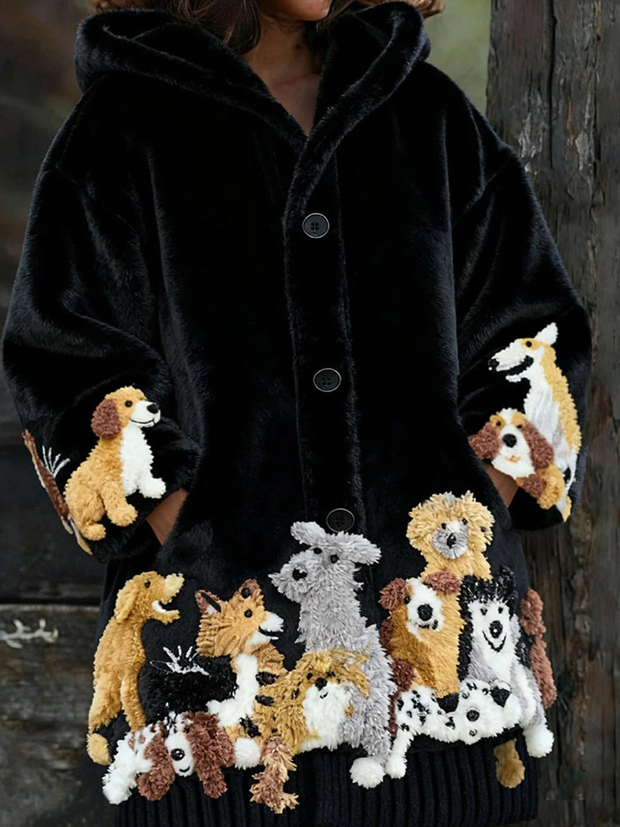 Rétro Animal Art Imprimer confortable Flanelle Cardigan Femme