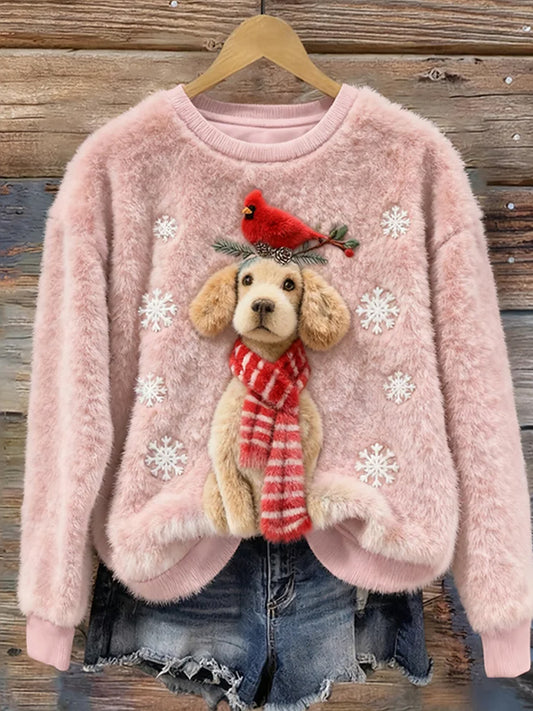 Top Décontracté en Flanelle Imprimé Art de Noël Animal Rétro Femme