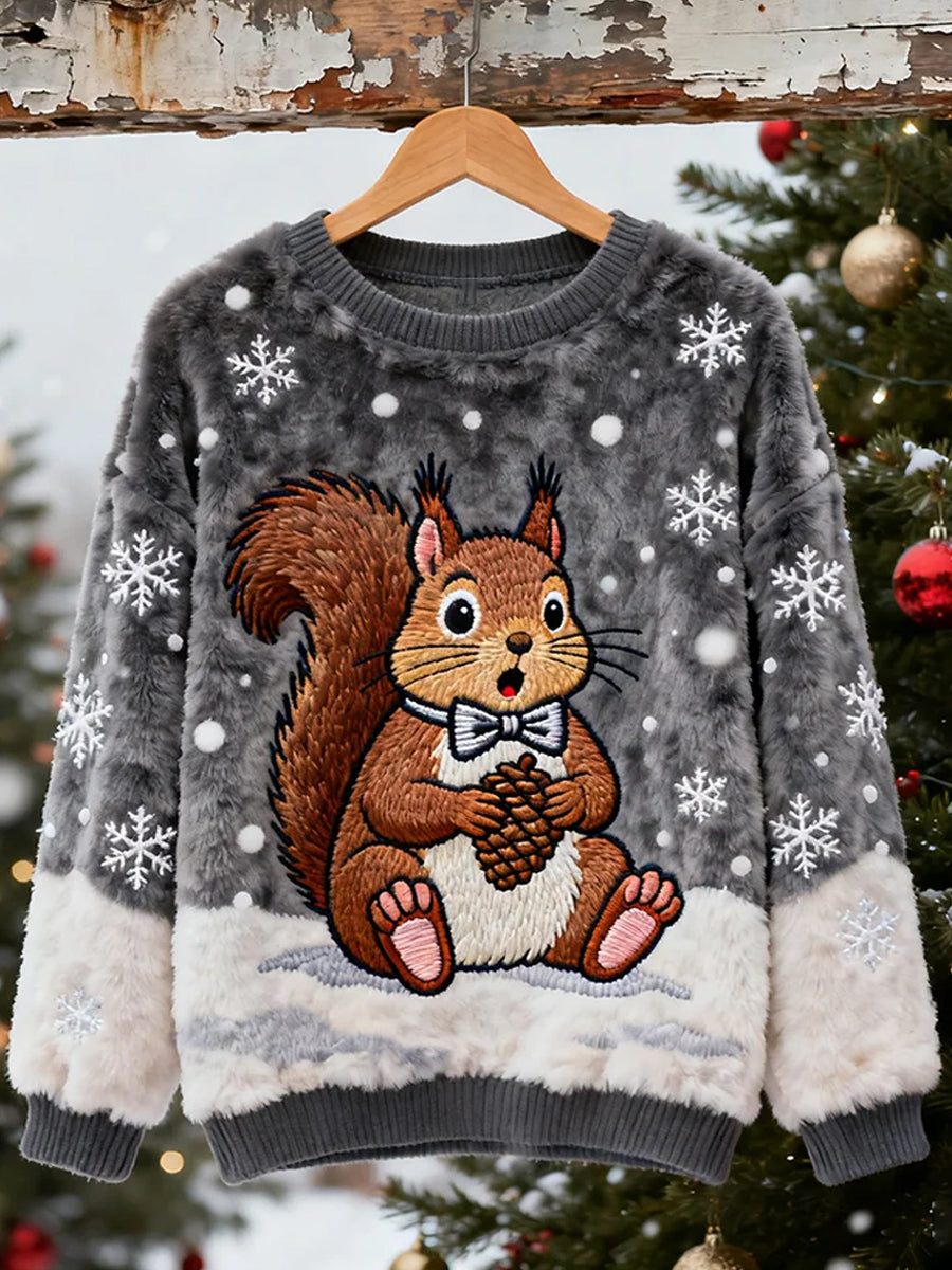 Top Décontracté en Flanelle Imprimé Art de Noël Animal Rétro Femme