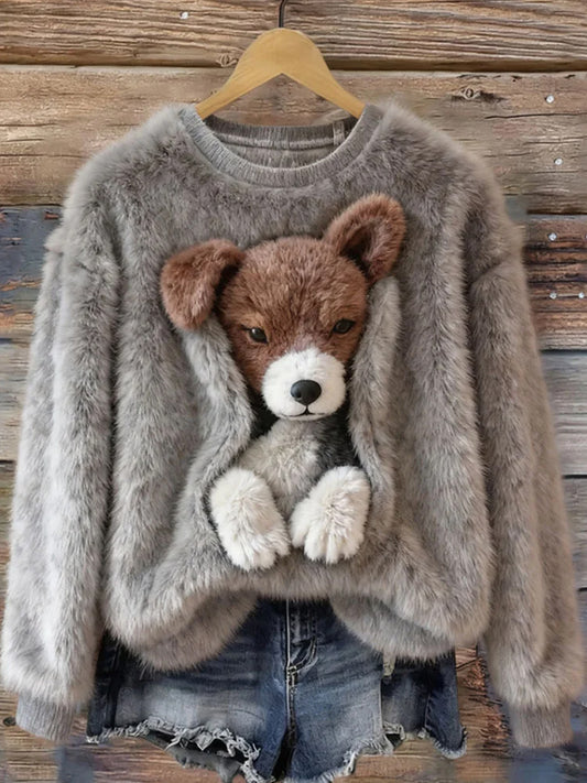 Top Décontracté en Flanelle Imprimé Art de Noël Animal Rétro Femme