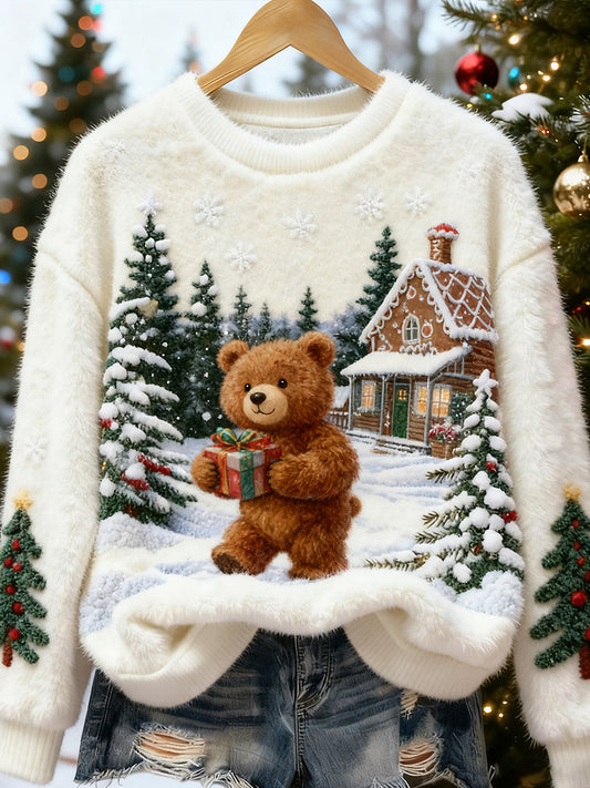 Top Décontracté en Flanelle Imprimé Art de Noël Animal Rétro Femme