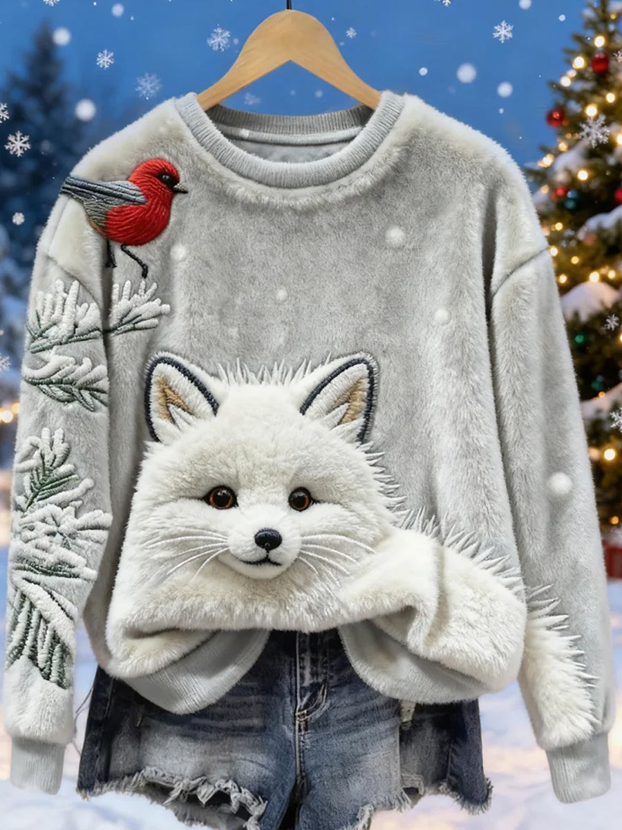 Top Décontracté en Flanelle Imprimé Art de Noël Animal Rétro Femme