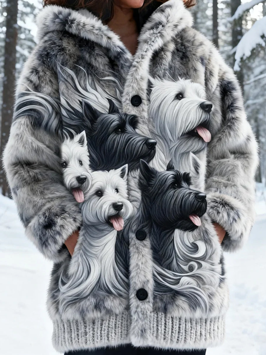 Rétro Animal Art Imprimer confortable Flanelle Cardigan Femme