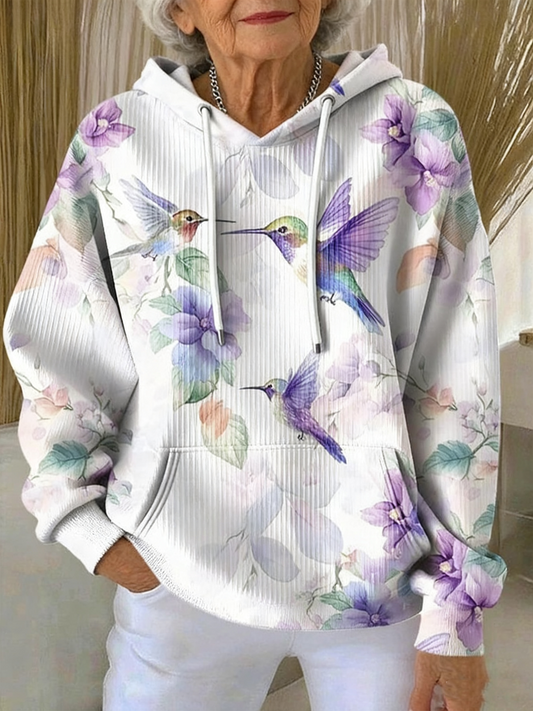 Sweat à capuche texturé casual colibri violet pour femmes