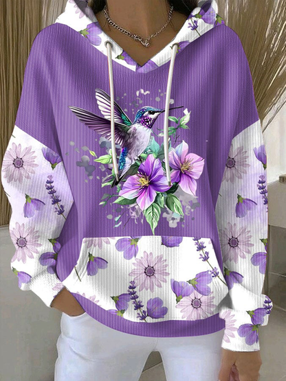 Sweat à capuche texturé casual colibri violet pour femmes