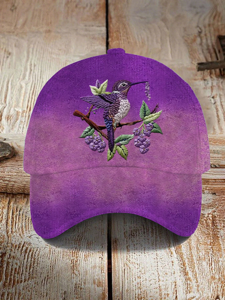 Chapeau unisexe à imprimé floral colibri violet dégradé