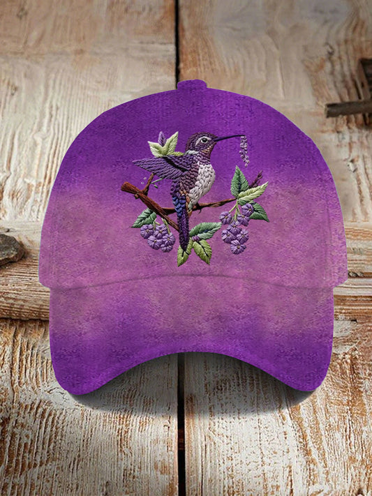 Chapeau unisexe à imprimé floral colibri violet dégradé