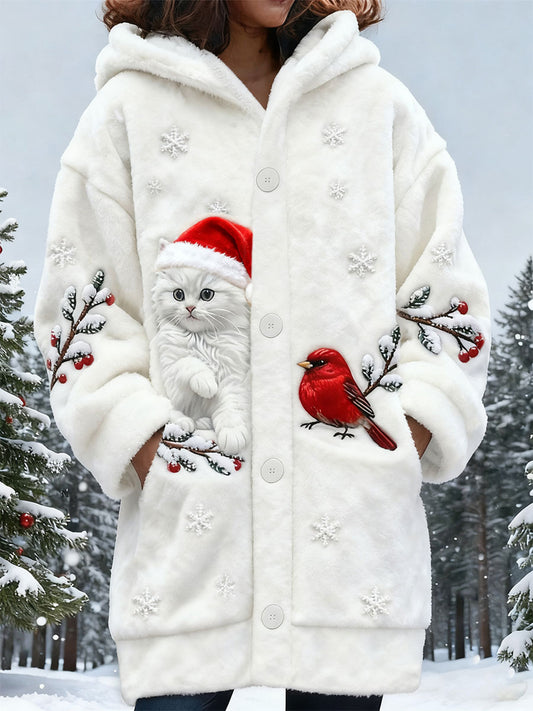 Pull Cardigan chaud motif de chat de Noël mignon pour femmes