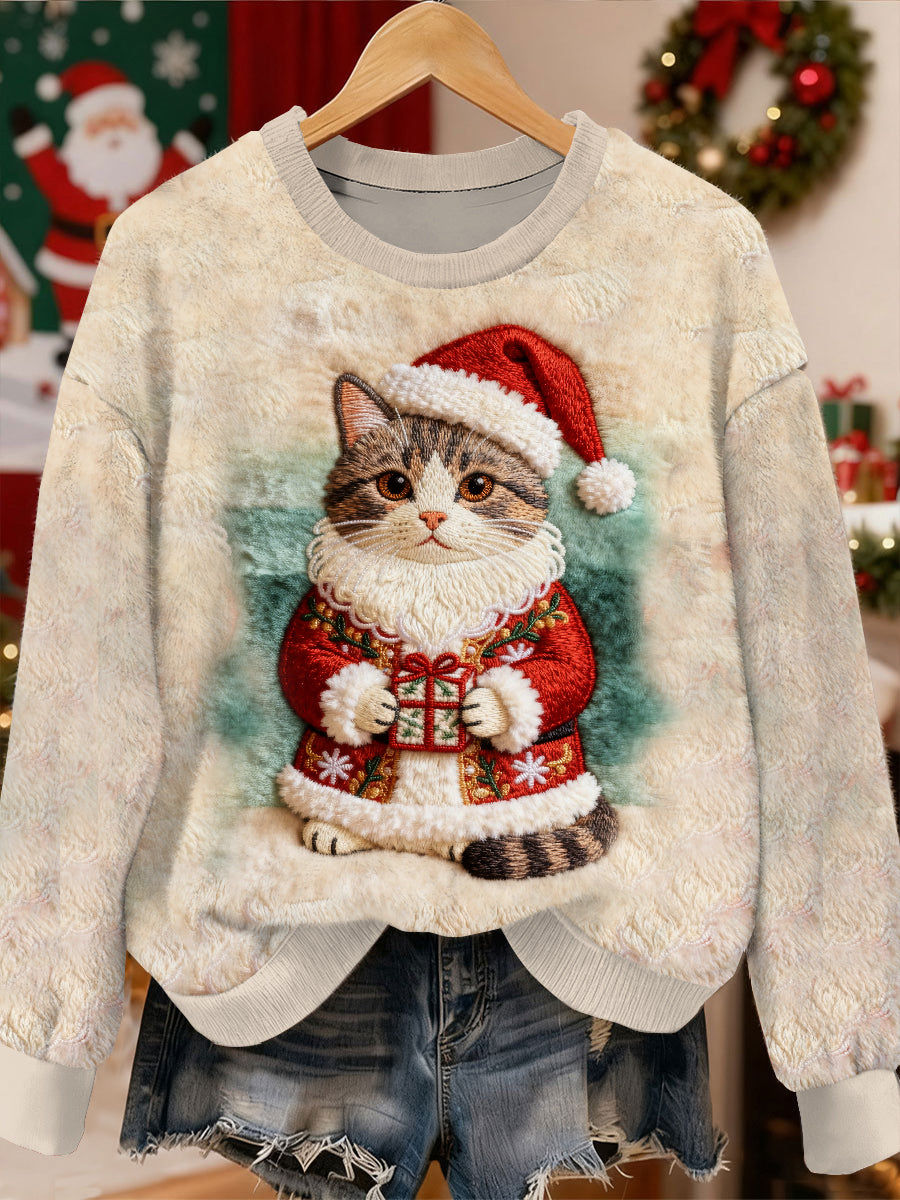 Magnifique motif de chat de Noël Casual Sweat-shirt à manches longues