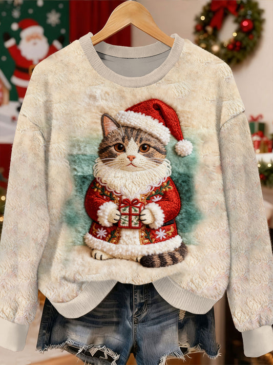 Magnifique motif de chat de Noël Casual Sweat-shirt à manches longues