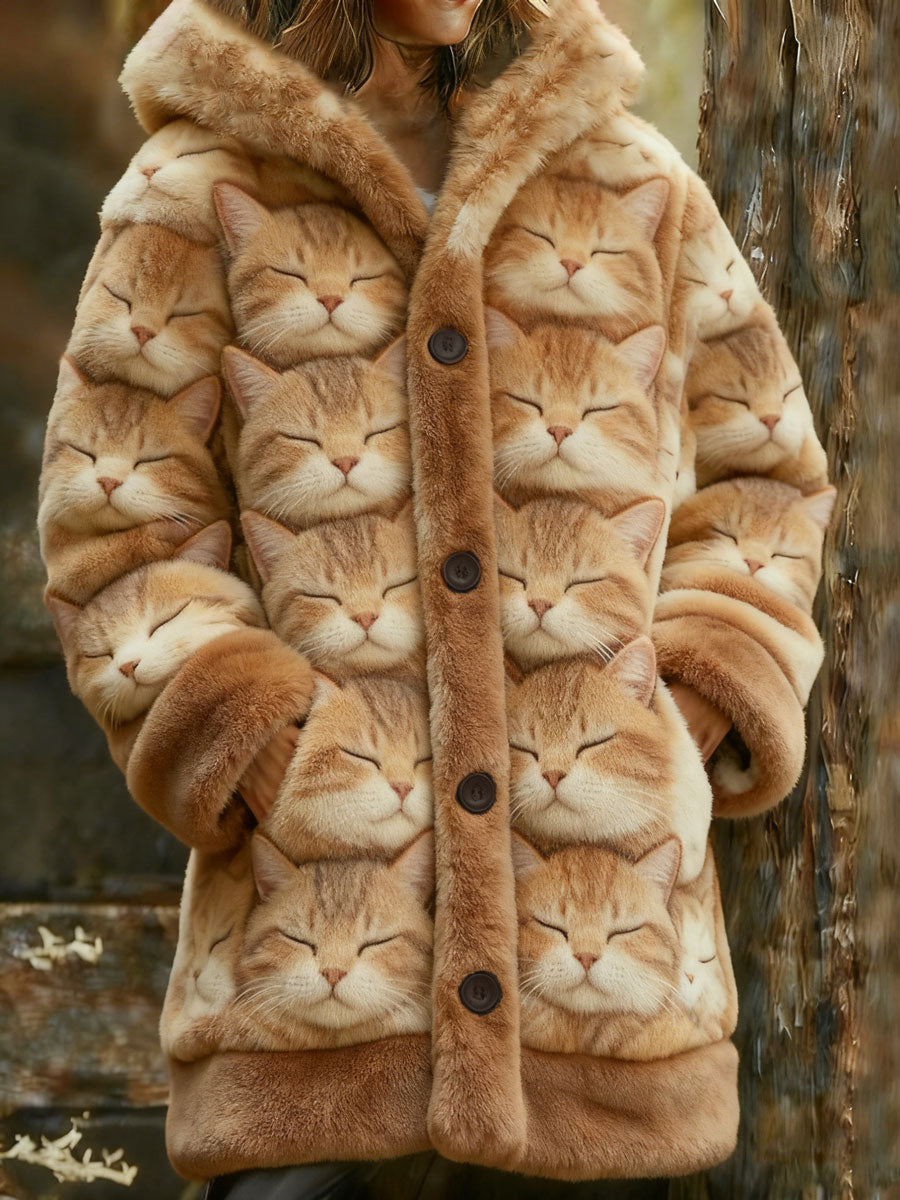 Manteau Cat Art Plush Imprimé Femme