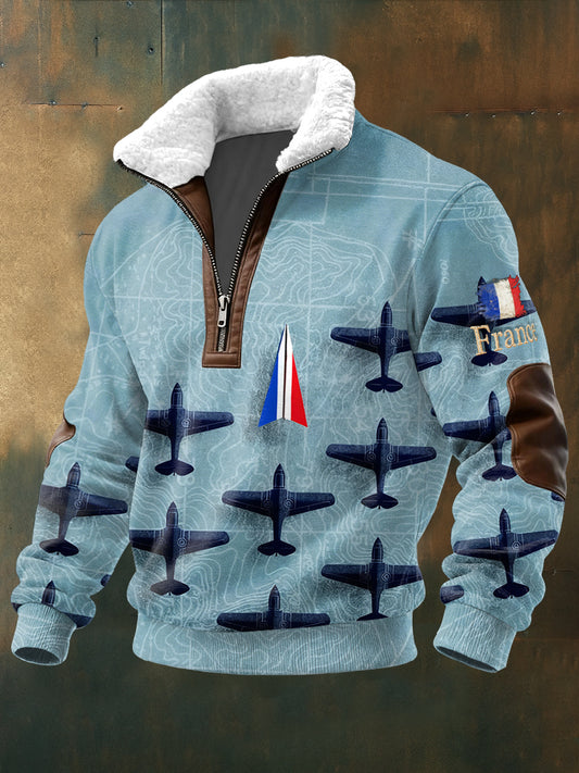 Sweat-shirt à col montant pour homme avec design avion français