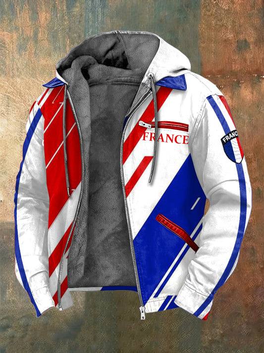 Veste doublée polaire de la mode des hommes avec la conception rouge de drapeau français