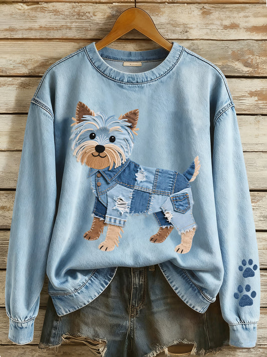 Lovely Yorkshire Terrier Patchwork Sweatshirt des femmes