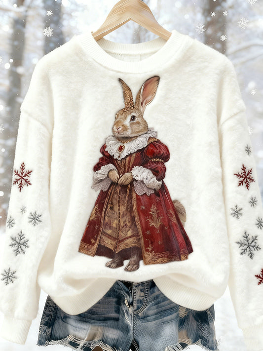 Top Décontracté en Flanelle Imprimé Art de Noël Animal Rétro Femme