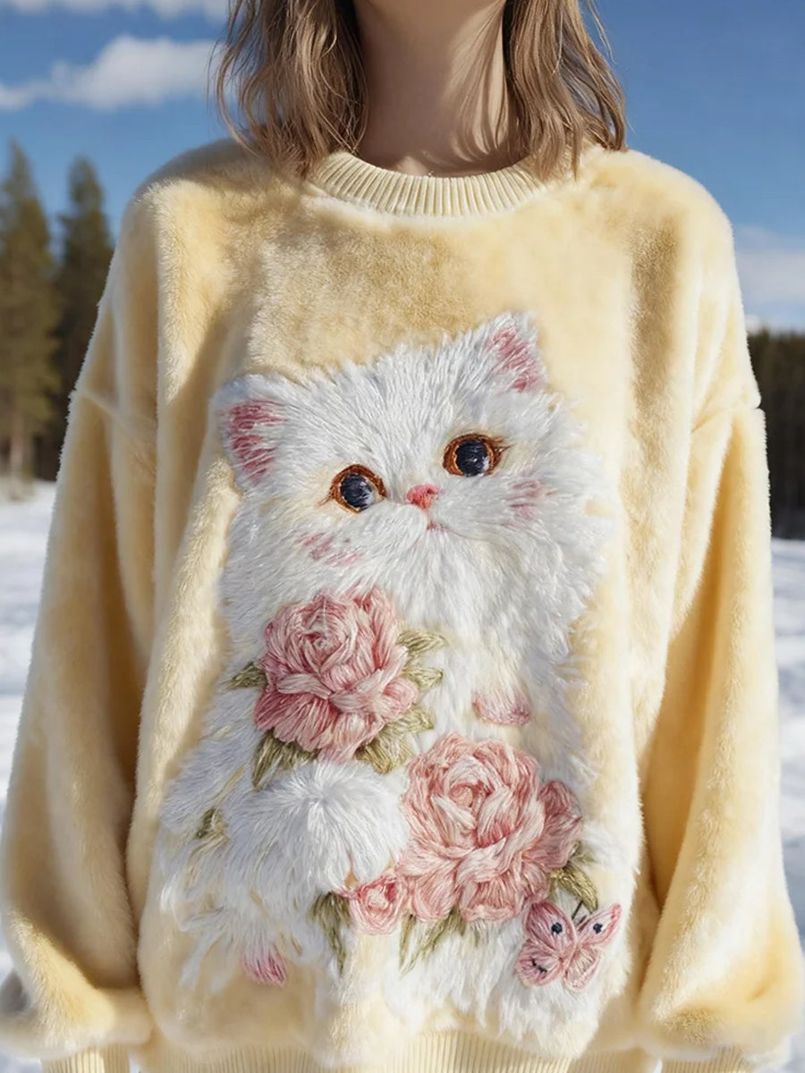 Top Décontracté en Flanelle Imprimé Art de Noël Animal Rétro Femme