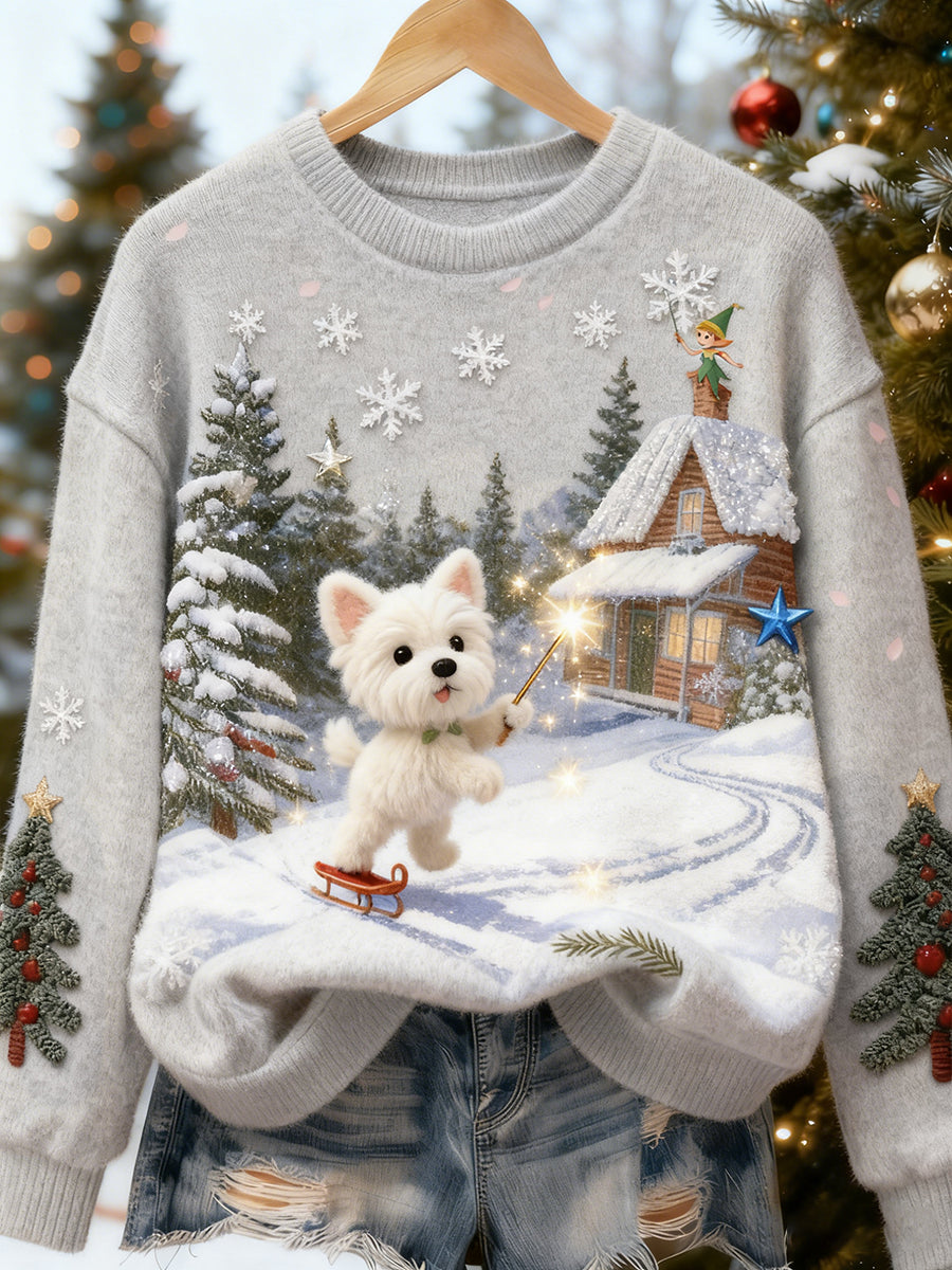 Top Décontracté en Flanelle Imprimé Art de Noël Animal Rétro Femme