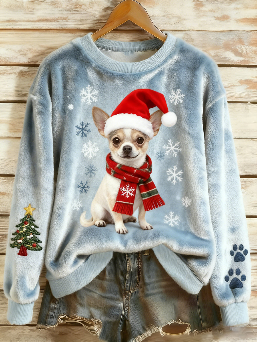 Top Décontracté en Flanelle Imprimé Art de Noël Animal Rétro Femme