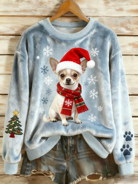 Top Décontracté en Flanelle Imprimé Art de Noël Animal Rétro Femme