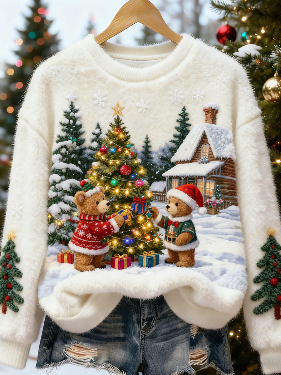 Top Décontracté en Flanelle Imprimé Art de Noël Animal Rétro Femme