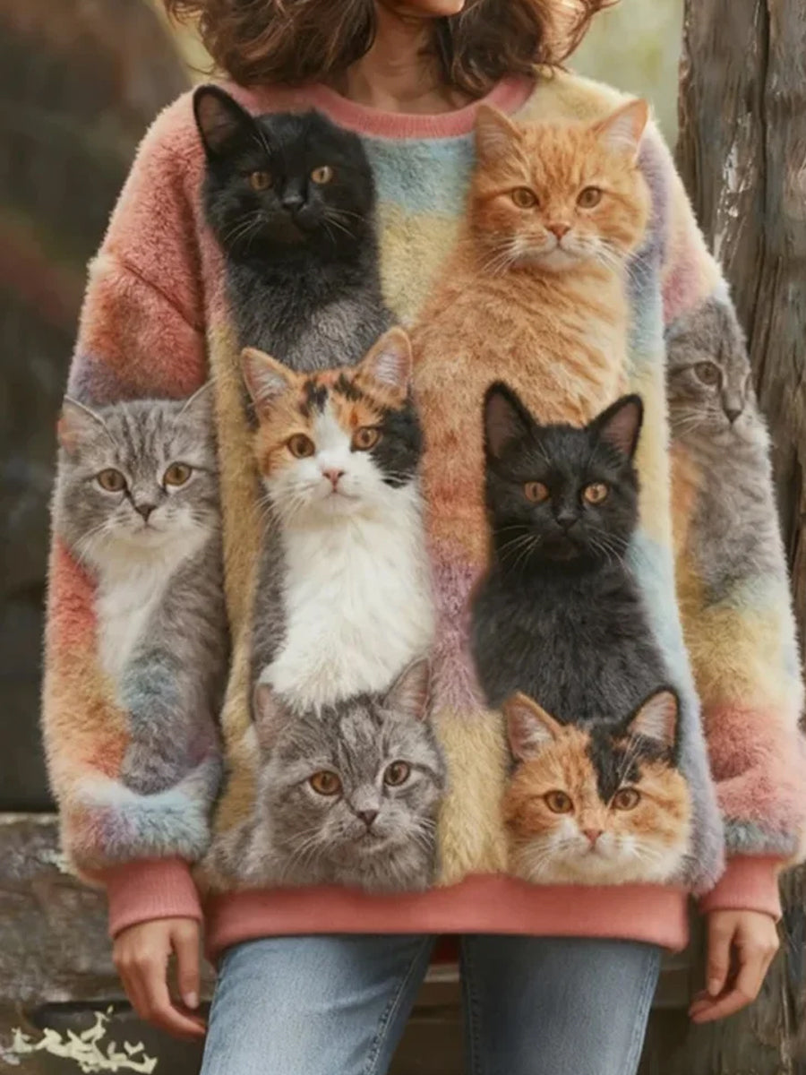 Top Décontracté en Flanelle Imprimé Art de Noël Animal Rétro Femme