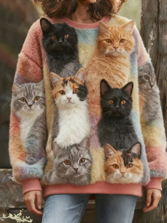 Top Décontracté en Flanelle Imprimé Art de Noël Animal Rétro Femme