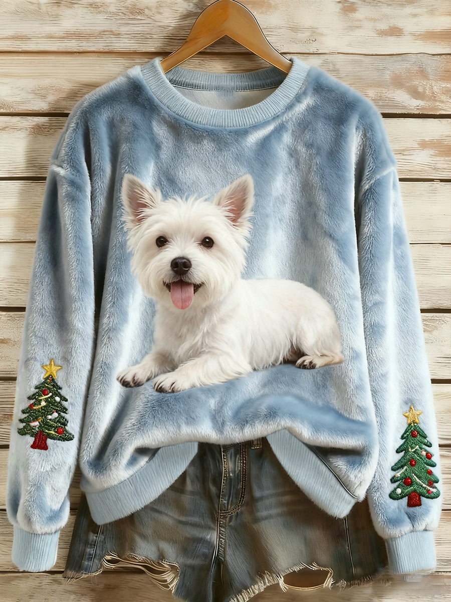 Top Décontracté en Flanelle Imprimé Art de Noël Animal Rétro Femme